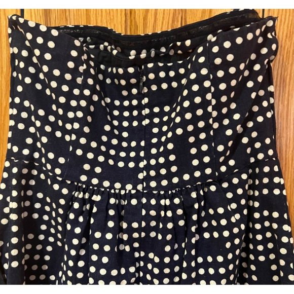 GAP Strapless Lined‎ Cotton/Linen Navy Blue & White Polka Dot Mini Dress Size 0 - Picture 7 of 9